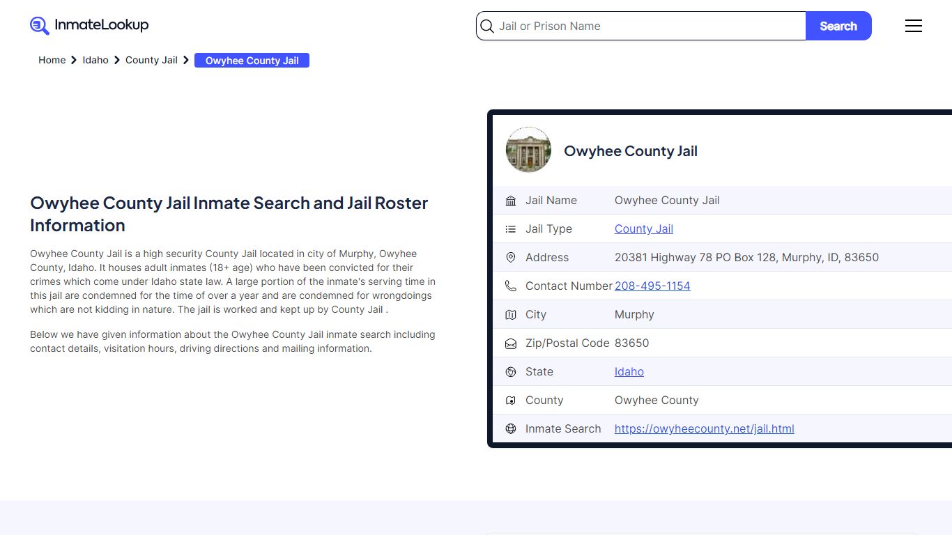 Owyhee County Jail (ID) Inmate Search Idaho - Inmate Lookup